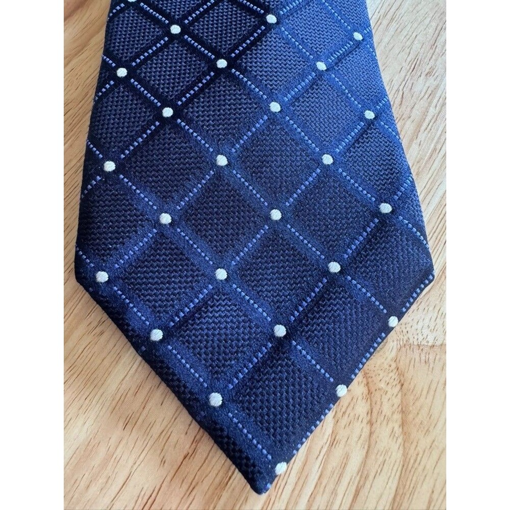Extra Long Silk Tie Navy Blue Diamond Geometric Preppy Old Money 61" Hathaway